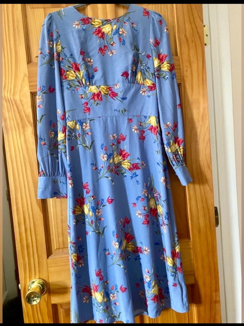 Blue Floral Midi Dress Long Sleeve Cottagecore Prairie Romantic XS